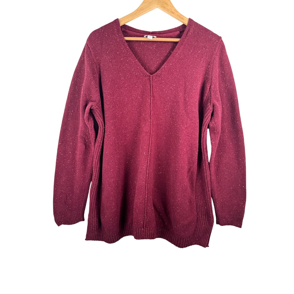 J. Jill Sweater 2X Burgundy Speckled V-Neck 100% casual lux classic